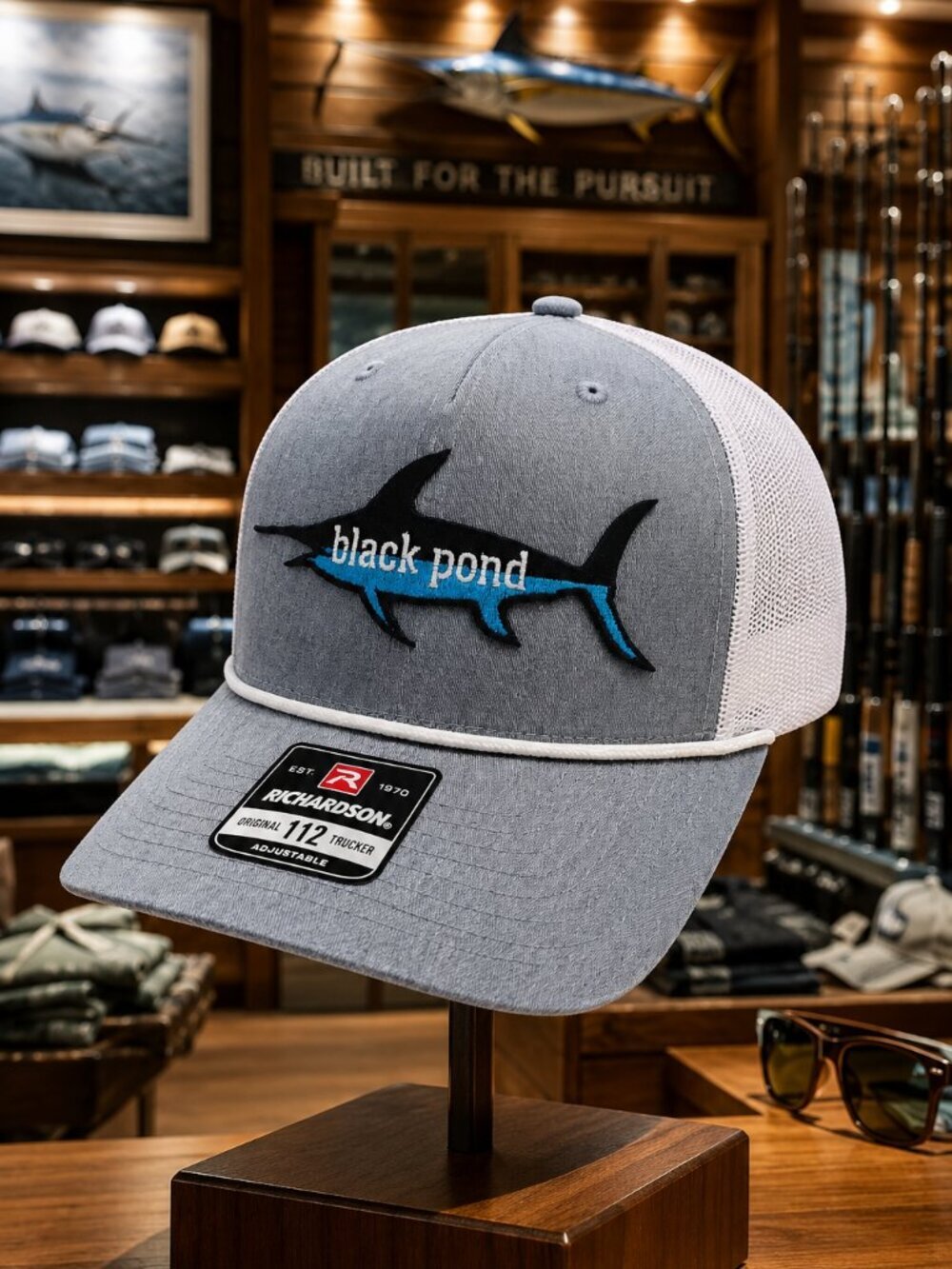 Black Pond Swordfish Fishing Richardson 112 Trucker Mesh Snapback Hat Cap